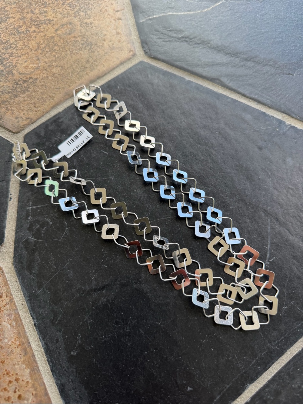 18kt White Gold Geometric Link Necklace 31” long